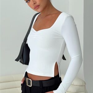 princess polly Rhena Long-Sleeve Square Neck Ruched Top